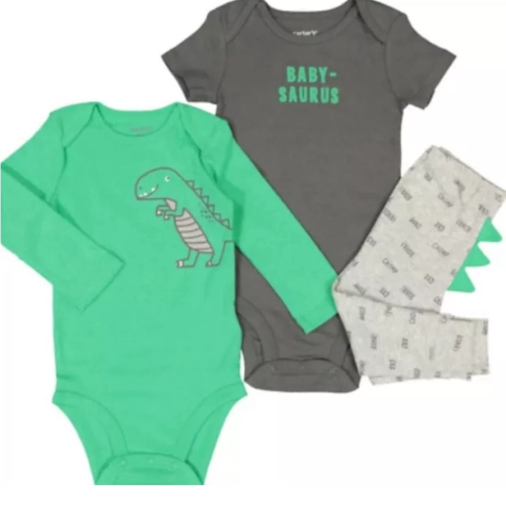 Carter's Baby Boys' 3-Piece Snuggle Dinosaur 3  Months Newborn Pants Shirt NWT